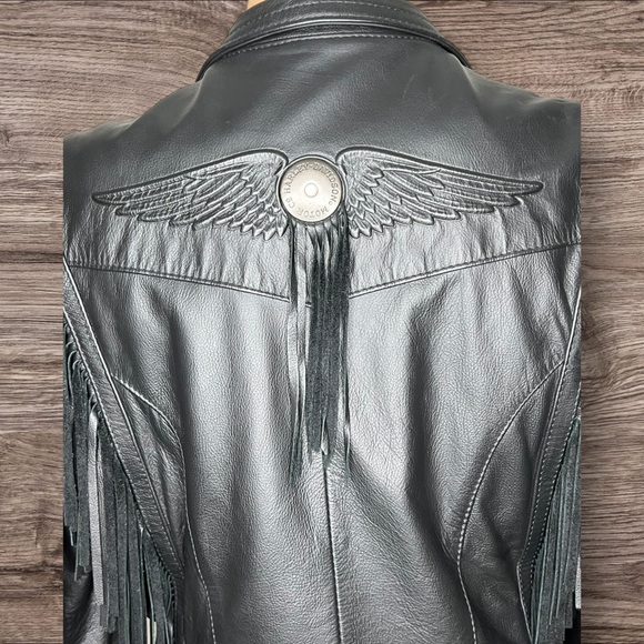 Harley Davidson Women's Heavy Leather Western Fringe Jacket Medium Made In USA - Picture 9 of 11